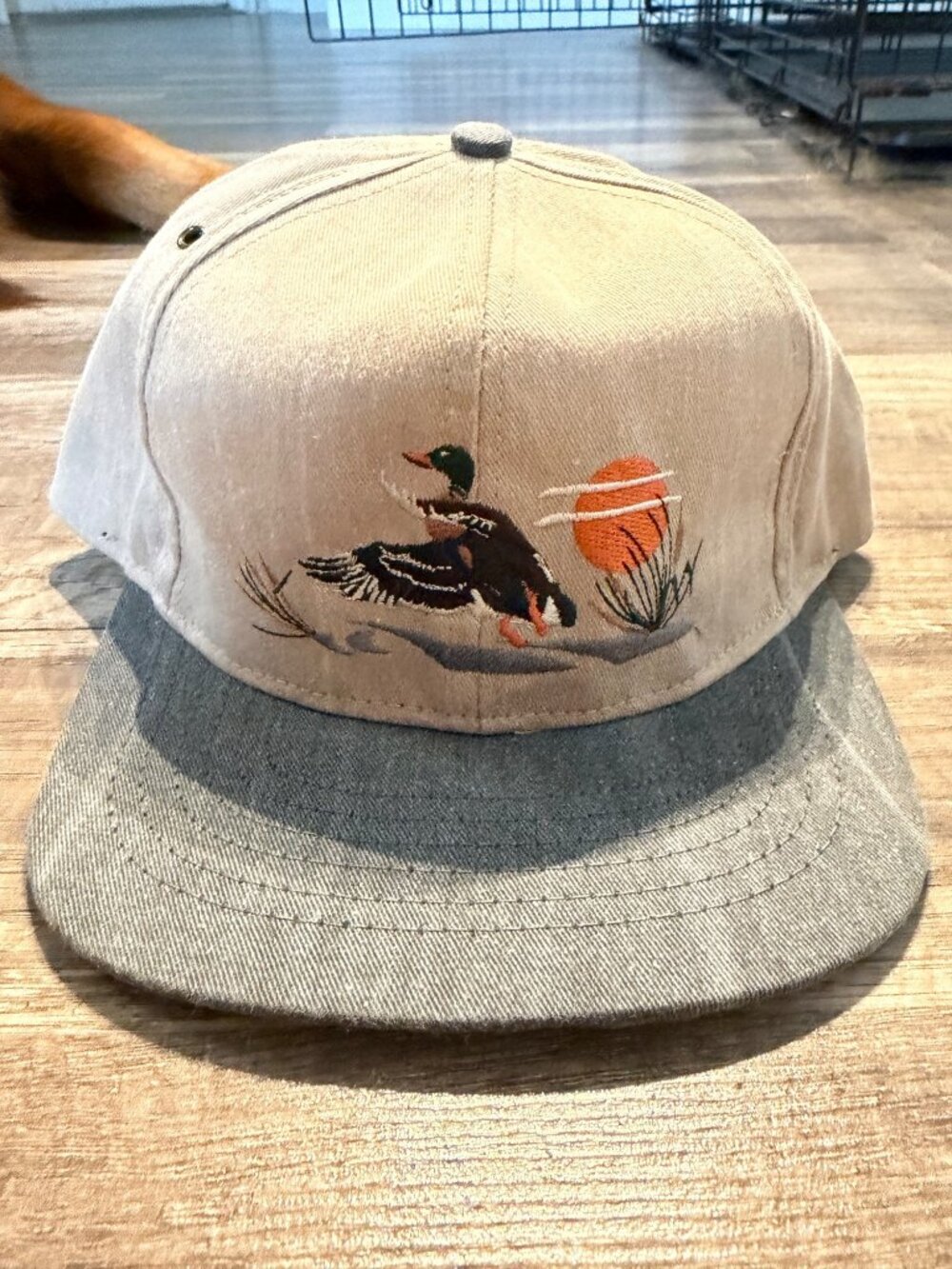Vintage York Mallard Duck Embroidered Snapback Hat Beige & Gray